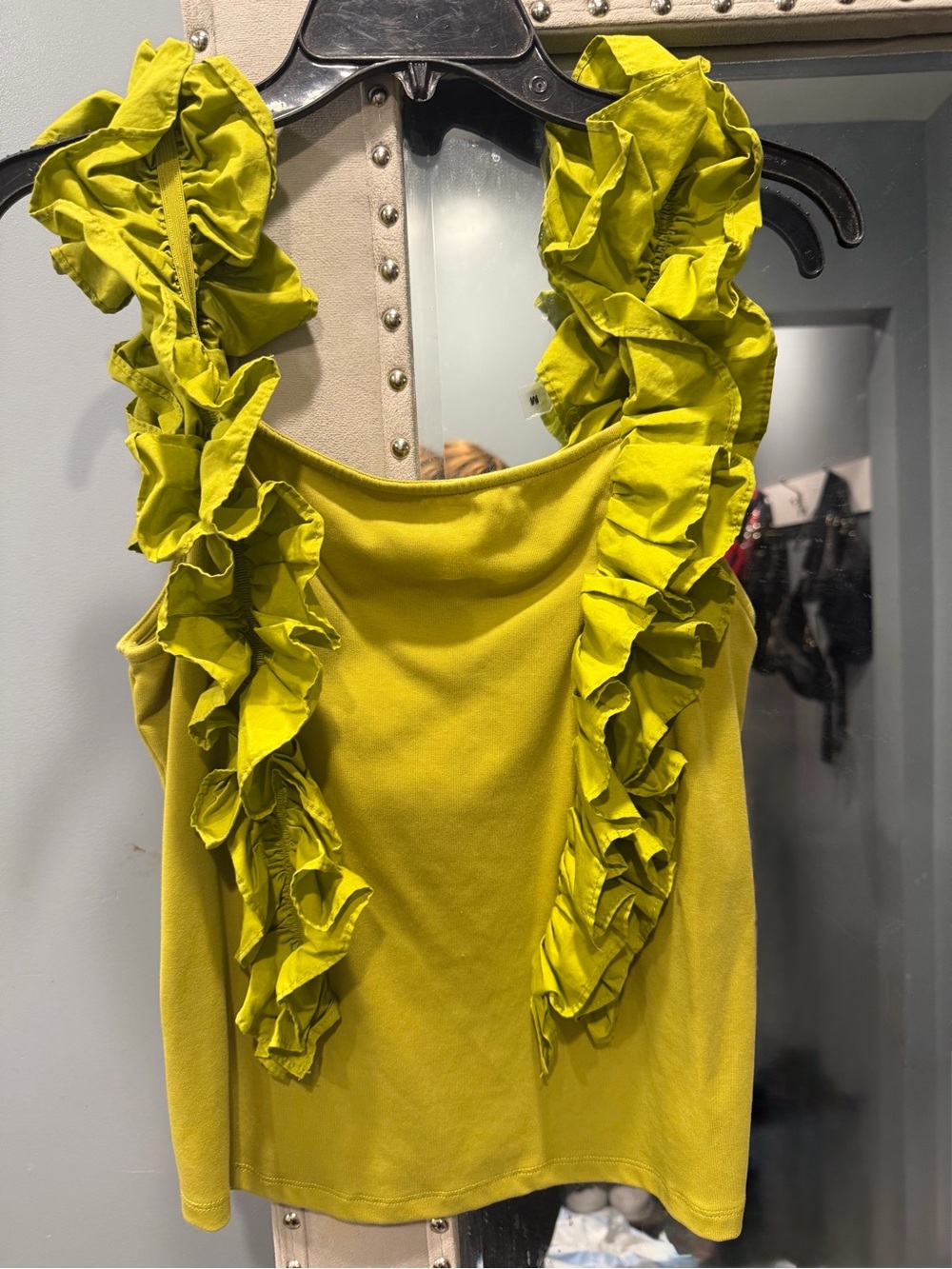 Marc New York Lime Green Ruffle Shoulder Tank Top